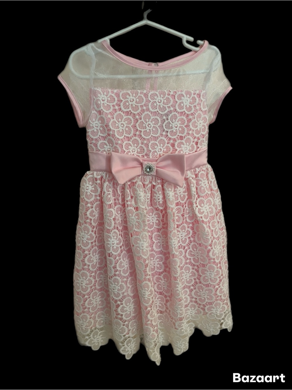 Rare Editions Girls Dress Size 4, Pink with White Crochet